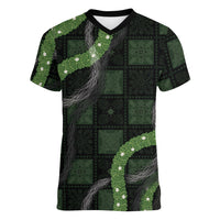 Hawaiian Quilt Women V-Neck T-Shirt Pele Hair Hinahina Lei Black Version