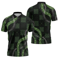 Hawaiian Quilt Zipper Polo Shirt Pele Hair Hinahina Lei Black Version