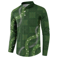 Hawaiian Quilt Button Sweatshirt Pele Hair Hinahina Lei Green Version