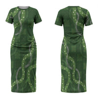 Hawaiian Quilt Couples Matching Short Sleeve Bodycon Dress and Hawaiian Shirt Pele Hair Hinahina Lei Green Version LT05 - Polynesian Pride