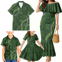 Hawaiian Quilt Family Matching Mermaid Dress and Hawaiian Shirt Pele Hair Hinahina Lei Green Version LT05 - Polynesian Pride