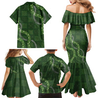Hawaiian Quilt Family Matching Mermaid Dress and Hawaiian Shirt Pele Hair Hinahina Lei Green Version LT05 - Polynesian Pride