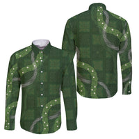 Hawaiian Quilt Family Matching Mermaid Dress and Hawaiian Shirt Pele Hair Hinahina Lei Green Version LT05 Dad's Shirt - Long Sleeve Green - Polynesian Pride