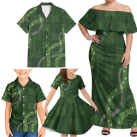 Hawaiian Quilt Family Matching Off Shoulder Maxi Dress and Hawaiian Shirt Pele Hair Hinahina Lei Green Version LT05 - Polynesian Pride