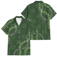 Hawaiian Quilt Family Matching Off Shoulder Maxi Dress and Hawaiian Shirt Pele Hair Hinahina Lei Green Version LT05 Dad's Shirt - Short Sleeve Green - Polynesian Pride