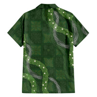 Hawaiian Quilt Family Matching Off Shoulder Maxi Dress and Hawaiian Shirt Pele Hair Hinahina Lei Green Version LT05 Dad's Shirt - Long Sleeve Green - Polynesian Pride