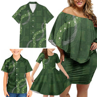 Hawaiian Quilt Family Matching Off Shoulder Short Dress and Hawaiian Shirt Pele Hair Hinahina Lei Green Version LT05 - Polynesian Pride