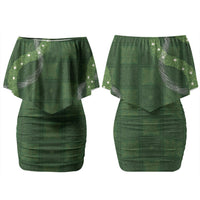 Hawaiian Quilt Family Matching Off Shoulder Short Dress and Hawaiian Shirt Pele Hair Hinahina Lei Green Version LT05 Mom's Dress Green - Polynesian Pride