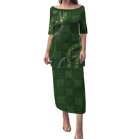 Hawaiian Quilt Family Matching Puletasi and Hawaiian Shirt Pele Hair Hinahina Lei Green Version LT05 Mom's Dress Green - Polynesian Pride
