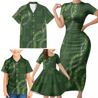 Hawaiian Quilt Family Matching Short Sleeve Bodycon Dress and Hawaiian Shirt Pele Hair Hinahina Lei Green Version LT05 - Polynesian Pride
