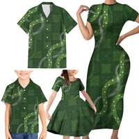 Hawaiian Quilt Family Matching Short Sleeve Bodycon Dress and Hawaiian Shirt Pele Hair Hinahina Lei Green Version LT05 - Polynesian Pride