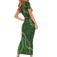 Hawaiian Quilt Family Matching Short Sleeve Bodycon Dress and Hawaiian Shirt Pele Hair Hinahina Lei Green Version LT05 - Polynesian Pride