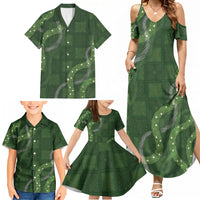 Hawaiian Quilt Family Matching Summer Maxi Dress and Hawaiian Shirt Pele Hair Hinahina Lei Green Version LT05 - Polynesian Pride
