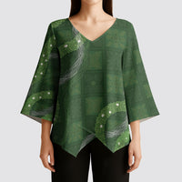 Hawaiian Quilt Kimono Sleeve Blouse Pele Hair Hinahina Lei Green Version
