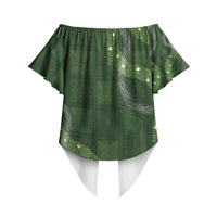 Hawaiian Quilt Off Shoulder Wrap Waist Top Pele Hair Hinahina Lei Green Version LT05 - Polynesian Pride