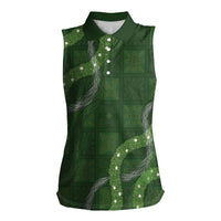 Hawaiian Quilt Women Sleeveless Polo Shirt Pele Hair Hinahina Lei Green Version LT05 Female Green - Polynesian Pride