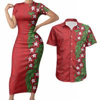 Tonga Language Week Couples Matching Short Sleeve Bodycon Dress and Hawaiian Shirt Heilala Floral Red LT05 Red - Polynesian Pride