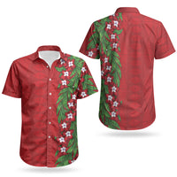 Tonga Language Week Couples Matching Short Sleeve Bodycon Dress and Hawaiian Shirt Heilala Floral Red LT05 - Polynesian Pride