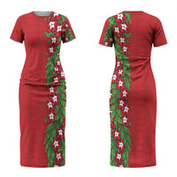 Tonga Language Week Couples Matching Short Sleeve Bodycon Dress and Hawaiian Shirt Heilala Floral Red LT05 - Polynesian Pride
