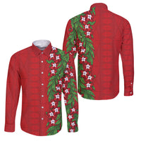 Tonga Language Week Family Matching Off The Shoulder Long Sleeve Dress and Hawaiian Shirt Heilala Floral Red LT05 Dad's Shirt - Long Sleeve Red - Polynesian Pride
