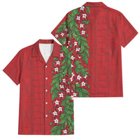 Tonga Language Week Family Matching Off Shoulder Short Dress and Hawaiian Shirt Heilala Floral Red LT05 Dad's Shirt - Short Sleeve Red - Polynesian Pride