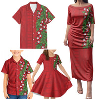 Tonga Language Week Family Matching Puletasi and Hawaiian Shirt Heilala Floral Red LT05 - Polynesian Pride