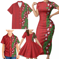 Tonga Language Week Family Matching Short Sleeve Bodycon Dress and Hawaiian Shirt Heilala Floral Red LT05 - Polynesian Pride
