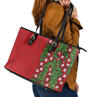 Tonga Language Week Leather Tote Bag Heilala Floral Red