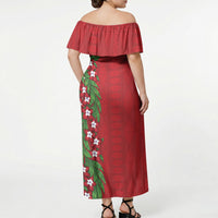 Tonga Language Week Off Shoulder Maxi Dress Heilala Floral Red LT05 - Polynesian Pride