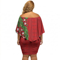 Tonga Language Week Off Shoulder Short Dress Heilala Floral Red LT05 - Polynesian Pride