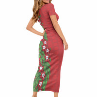 Tonga Language Week Short Sleeve Bodycon Dress Heilala Floral Red LT05 - Polynesian Pride