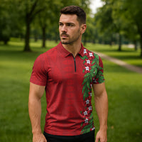 Tonga Language Week Zipper Polo Shirt Heilala Floral Red