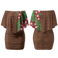Tonga Language Week Couples Matching Off Shoulder Short Dress and Long Sleeve Button Shirt Heilala Floral Brown