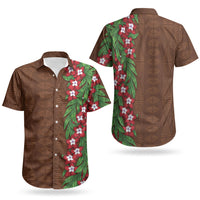 Tonga Language Week Couples Matching Short Sleeve Bodycon Dress and Hawaiian Shirt Heilala Floral Brown LT05 - Polynesian Pride