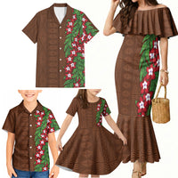 Tonga Language Week Family Matching Mermaid Dress and Hawaiian Shirt Heilala Floral Brown LT05 - Polynesian Pride