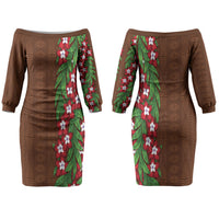 Tonga Language Week Family Matching Off The Shoulder Long Sleeve Dress and Hawaiian Shirt Heilala Floral Brown LT05 Mom's Dress Brown - Polynesian Pride