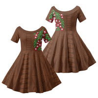 Tonga Language Week Family Matching Off The Shoulder Long Sleeve Dress and Hawaiian Shirt Heilala Floral Brown LT05 Daughter's Dress Brown - Polynesian Pride
