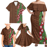 Tonga Language Week Family Matching Off Shoulder Maxi Dress and Hawaiian Shirt Heilala Floral Brown LT05 - Polynesian Pride