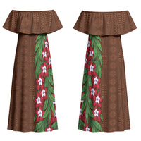Tonga Language Week Family Matching Off Shoulder Maxi Dress and Hawaiian Shirt Heilala Floral Brown LT05 Mom's Dress Brown - Polynesian Pride