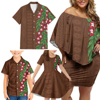 Tonga Language Week Family Matching Off Shoulder Short Dress and Hawaiian Shirt Heilala Floral Brown LT05 - Polynesian Pride