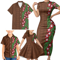 Tonga Language Week Family Matching Short Sleeve Bodycon Dress and Hawaiian Shirt Heilala Floral Brown LT05 - Polynesian Pride
