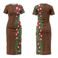 Tonga Language Week Family Matching Short Sleeve Bodycon Dress and Hawaiian Shirt Heilala Floral Brown