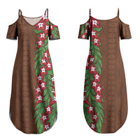 Tonga Language Week Family Matching Summer Maxi Dress and Hawaiian Shirt Heilala Floral Brown LT05 Mom's Dress Brown - Polynesian Pride