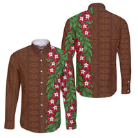 Tonga Language Week Family Matching Tank Maxi Dress and Hawaiian Shirt Heilala Floral Brown LT05 Dad's Shirt - Long Sleeve Brown - Polynesian Pride