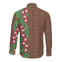 Tonga Language Week Long Sleeve Button Shirt Heilala Floral Brown LT05 - Polynesian Pride