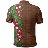 Tonga Language Week Polo Shirt Heilala Floral Brown LT05 - Polynesian Pride