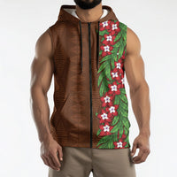 Tonga Language Week Sleeveless Zip Hoodie Heilala Floral Brown