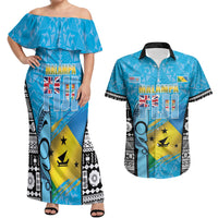 Personalised Malampa Fiji Day 2026 Couples Matching Off Shoulder Maxi Dress and Hawaiian Shirt Unique Style LT05 Blue - Polynesian Pride