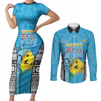Personalised Malampa Fiji Day 2026 Couples Matching Short Sleeve Bodycon Dress and Long Sleeve Button Shirt Unique Style LT05 Blue - Polynesian Pride