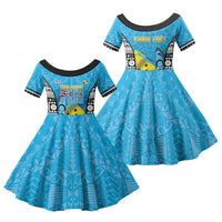 Personalised Malampa Fiji Day 2026 Family Matching Long Sleeve Bodycon Dress and Hawaiian Shirt Unique Style LT05 Daughter's Dress Blue - Polynesian Pride